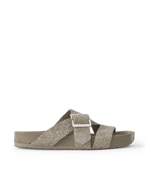 Loewe Green Paula's Ibiza Ease Buckled Brushed-Suede Slides for men