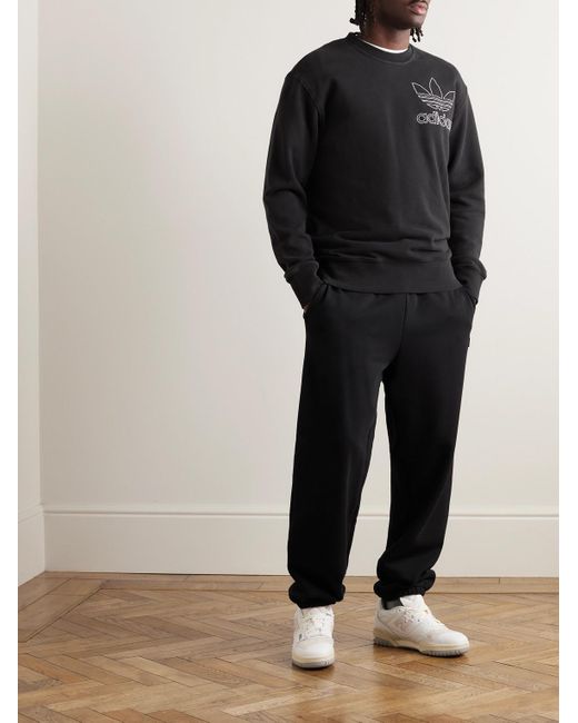 Adidas Originals Black Logo-embroidered Cotton-jersey Sweatshirt for men