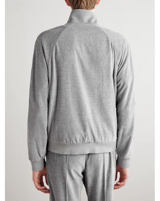 Céline Gray Slim-Fit Webbing-Trimmed Logo-Embroidered Cotton-Blend Velour Track Jacket for men