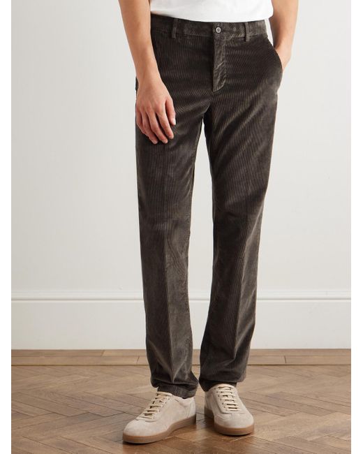 Eleventy Gray Straight-Leg Stretch Cotton And Modal-Blend Corduroy Trousers for men