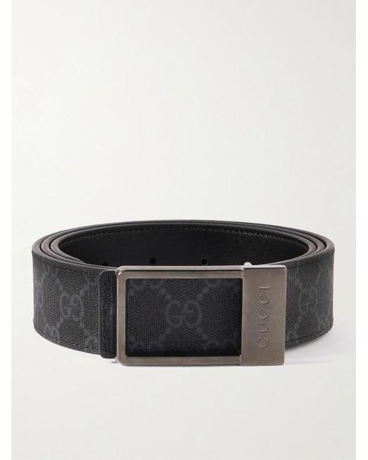 Gucci Black 3.5Cm Reversible Monogrammed Coated-Canvas And Leather Belt for men