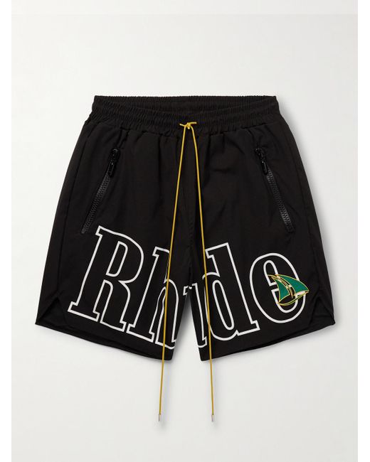 Rhude Black St. Tropez Straight-leg Logo-print And Embroidered Shell Shorts for men