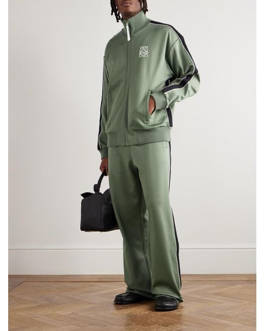 Loewe Green Twill-Trimmed Logo-Embroidered Tech-Jersey Track Jacket for men