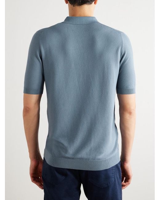 Eleventy Blue Slim-Fit Ribbed Cotton Polo Shirt for men