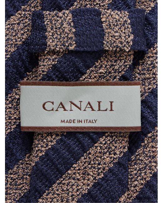 Canali Blue 8cm Striped Silk-blend Bouclé Tie for men