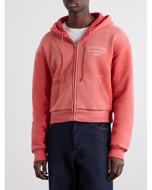 Acne Pink Feida Cropped Logo-print Cotton-jersey Zip-up Hoodie for men