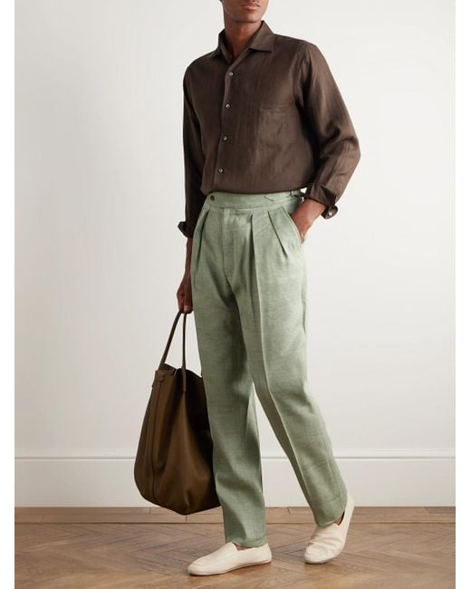 Loro Piana Brown Slub Linen Shirt for men
