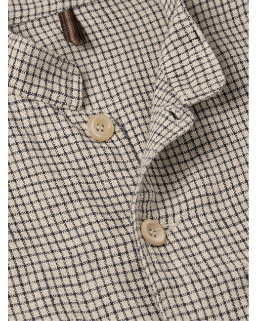 Drake's Gray Mandarin-collar Checked Linen Shirt Jacket for men