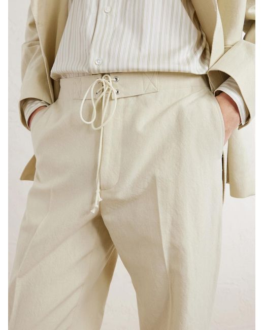 Auralee Natural Straight-Leg Wool, Cotton And Linen-Blend Oxford Drawstring Trousers for men