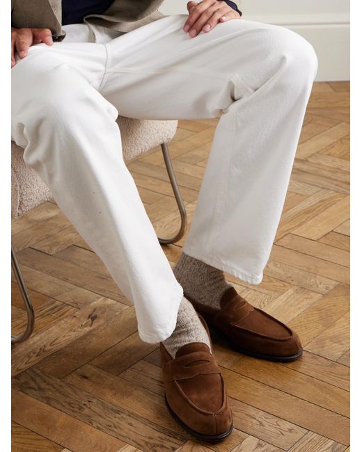 George Cleverley Brown Cannes Suede Penny Loafers for men