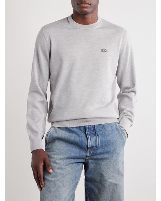 Loewe White Anagram-Embroidered Wool-Blend Sweater for men