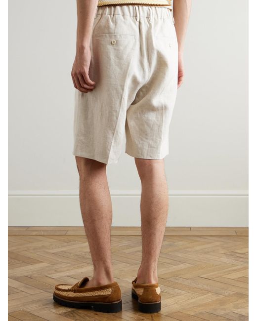 NN07 Natural Kay 1454 Straight-Leg Pleated Linen Shorts for men