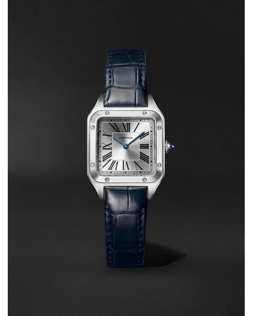 Cartier Black Santos-Dumont Small Stainless Steel Watch, Ref. Wssa0086 for men