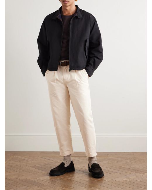 FRIZMWORKS Natural Haworth Tapered Cropped Pleated Cotton-Twill Trousers for men