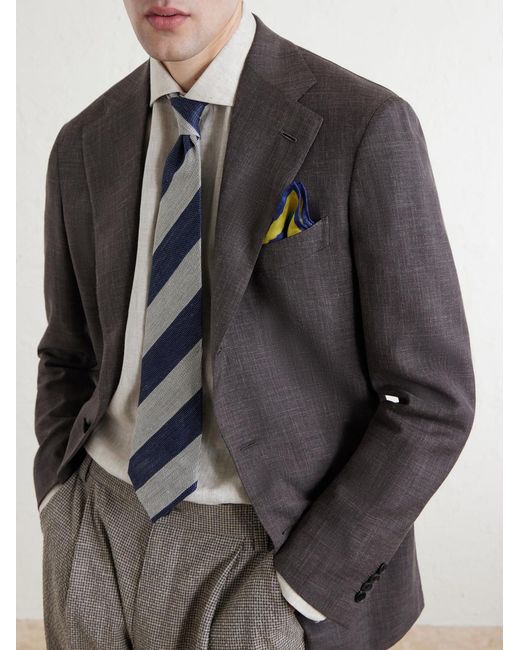 Rubinacci Blue Printed Silk-Twill Pocket Square for men