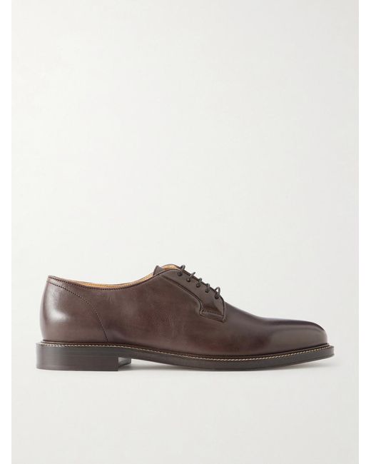 Brunello Cucinelli Brown Leather Derby Shoes for men