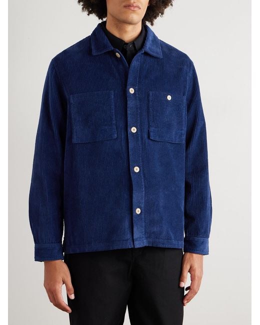 Folk Blue Cotton-Corduroy Overshirt for men