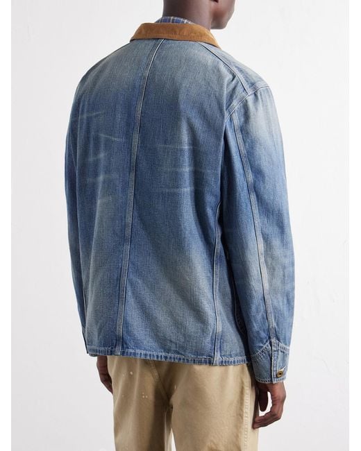RRL Blue Stockton Corduroy-Trimmed Denim Jacket for men