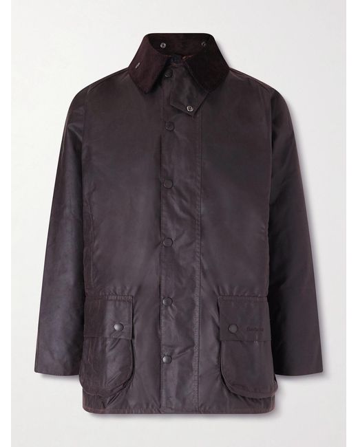 Barbour Gray Beaufort Corduroy-trimmed Waxed-cotton Jacket for men