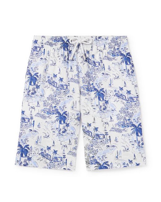 Vilebrequin Blue Bolide Straight-leg Printed Linen Drawstring Shorts for men
