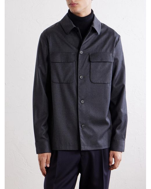 Slowear Blue Stretch-Wool Flannel Overshirt for men