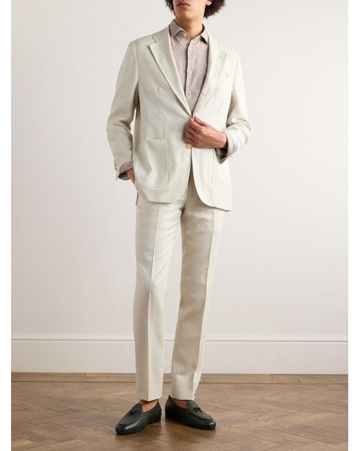 Rubinacci Natural Herringbone Wool, Silk And Linen-Blend Suit Jacket for men