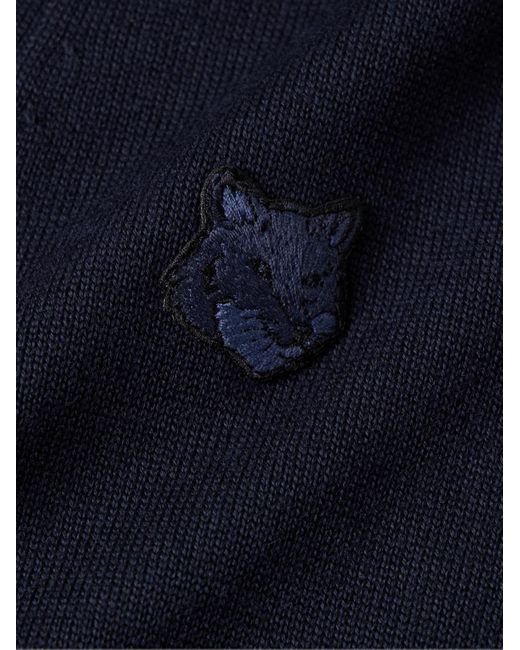 Maison Kitsuné Blue Slim-fit Logo-appliquéd Wool Cardigan for men