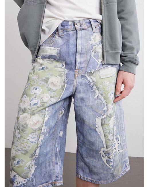Acne Blue Judda Rose Printed Cotton Shorts for men