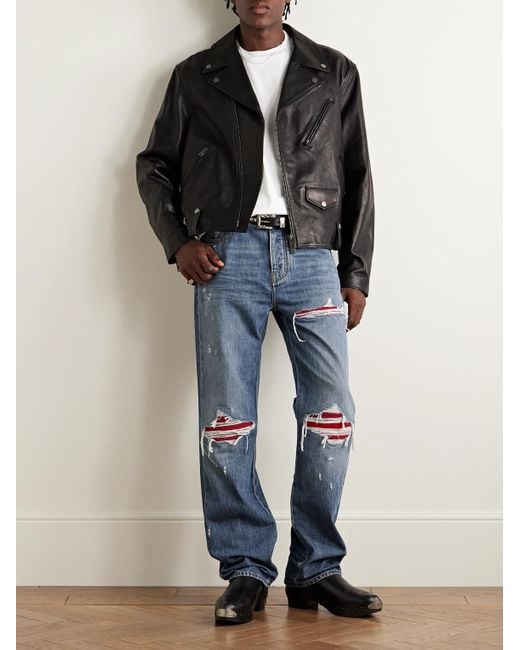 Jeans A Gamba Dritta Effetto Consumato Con Inserti Mx1 di Amiri in Blue da Uomo