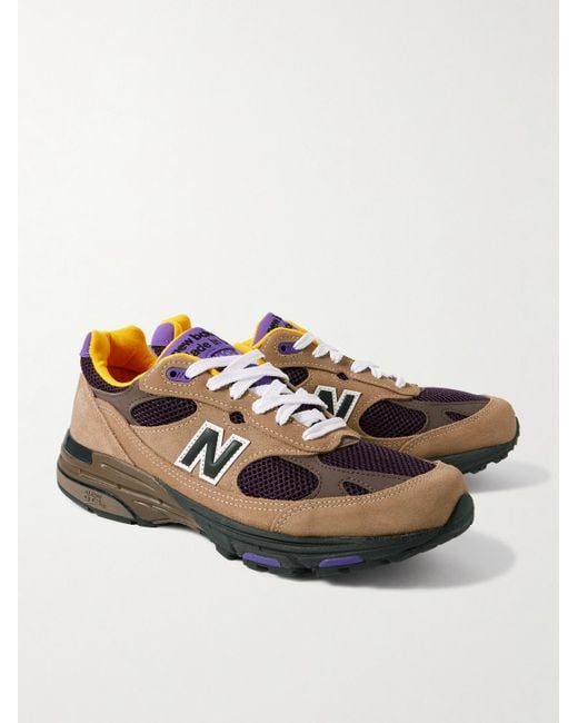 New Balance Brown 993 Leather-Trimmed Mesh And Suede Sneakers for men