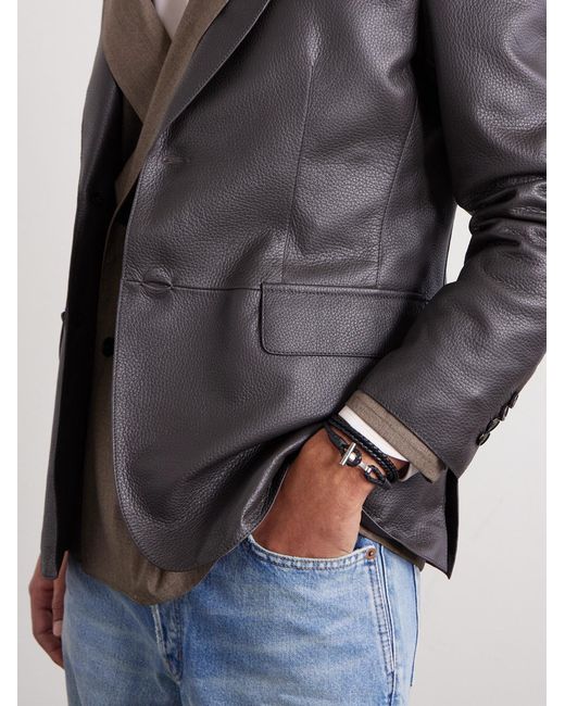 Woven Leather And-Tone Wrap Bracelet di Tom Ford in Black da Uomo