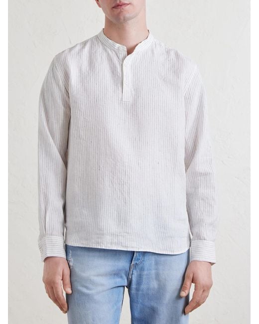 Mr P. White Grandad-Collar Pinstriped Linen Shirt for men