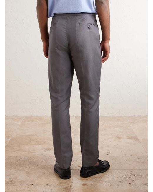 Officine Generale Gray Drew Tapered Pleated Lyocell, Linen And Cotton-Blend Trousers for men