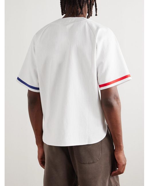 CHERRY LA Gray Logo-appliquéd Striped Cotton-twill Shirt for men
