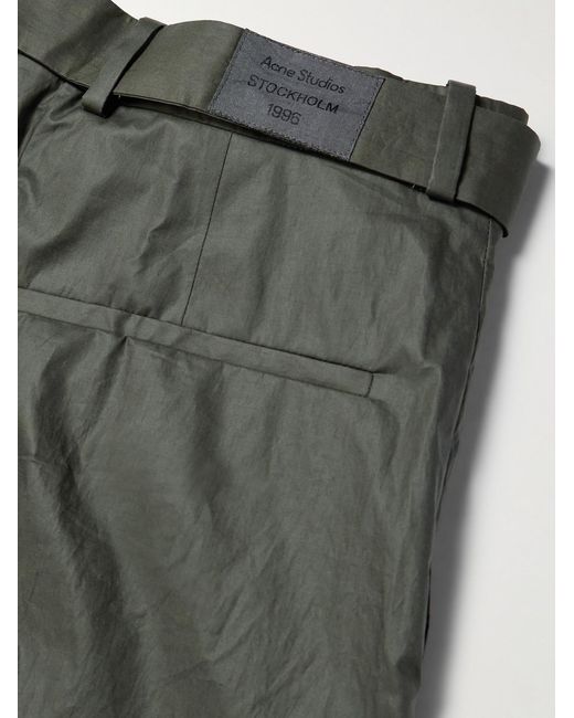 Acne Green Pasoro Belted Straight-leg Cotton-poplin Trousers for men