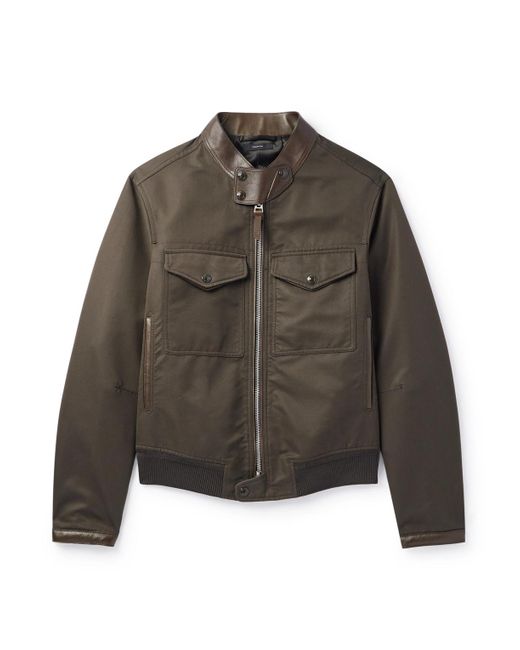 Tom Ford Brown Leather-trimmed Cotton-blend Bomber Jacket for men
