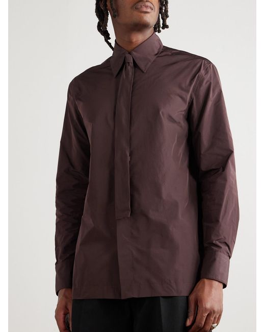 Jil Sander Purple Slim-Fit Tie-Detailed Taffeta Shirt for men