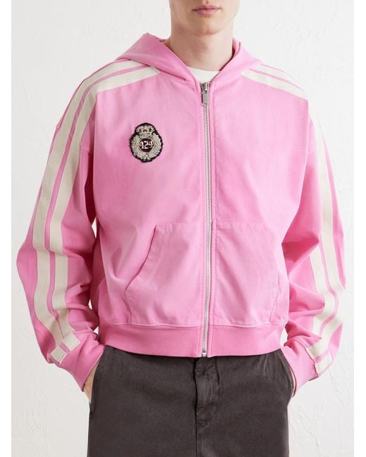 424 Pink Academy Logo-Appliquéd Cotton-Jersey Zip-Up Hoodie for men