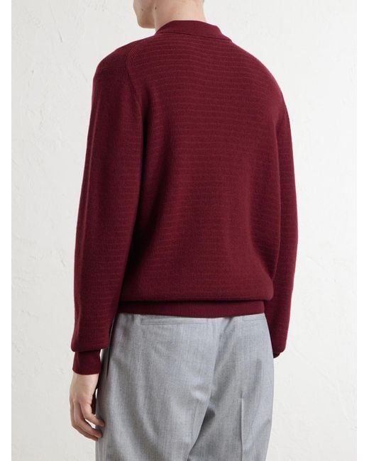 Canali Red Nubuck-Trimmed Wool And Cashmere-Blend Half-Zip Polo Sweater for men