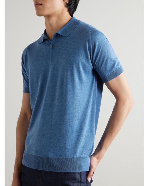 John Smedley Blue Leyburn Merino Wool And Sea Island Cotton-Blend Gauze Polo Shirt for men