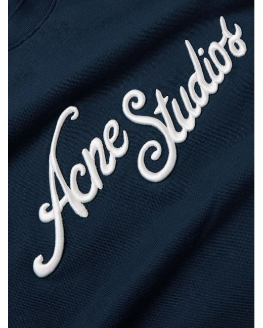 Acne Blue Exford Logo-embroidered Cotton-piqué T-shirt for men