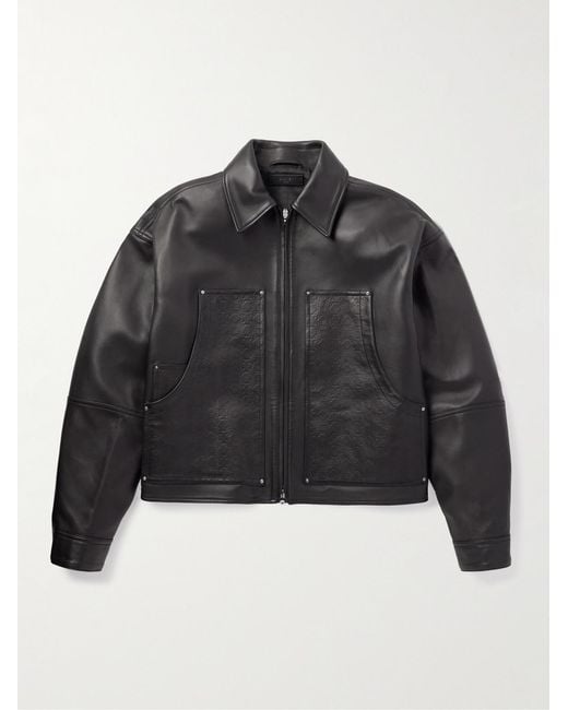 Amiri Black Logo-debossed Leather Jacket for men