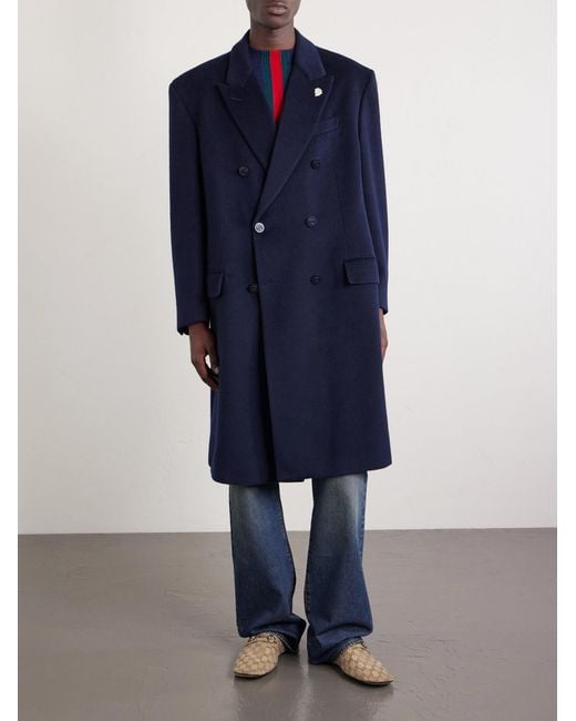 Gucci Blue Oversized Double-Breasted Embellished Cashmere Coat for men