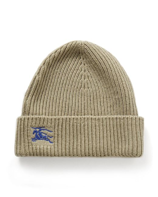 Burberry Natural Logo-embroidered Ribbed Cashmere Beanie for men