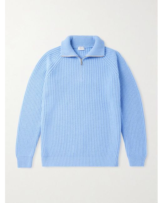 Ghiaia Blue Ribbed Wool Half-Zip Sweater for men