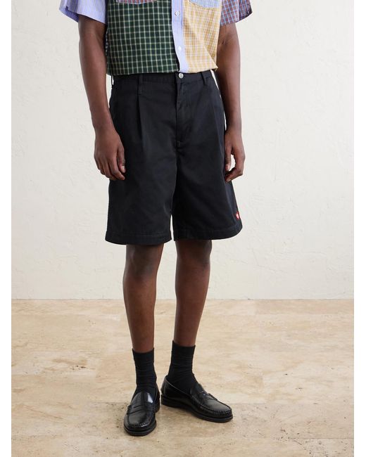 Human Made Blue Skater Straight-Leg Logo-Detailed Pleated Twill Shorts for men
