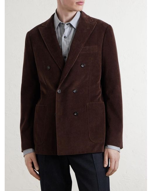 Canali Brown Double-Breasted Cotton-Corduroy Blazer for men