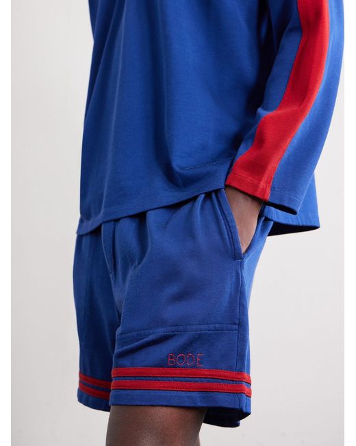 Bode Blue Lakewood Straight-Leg Logo-Embroidered Striped Jersey Shorts for men