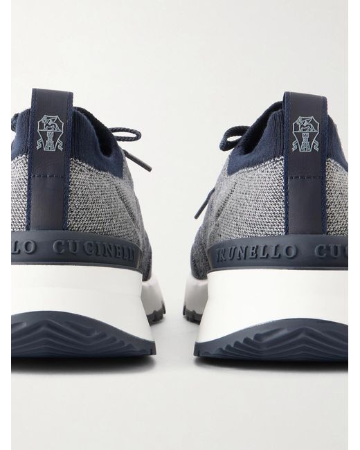 Brunello Cucinelli Blue Stretch-Knit Sneakers for men