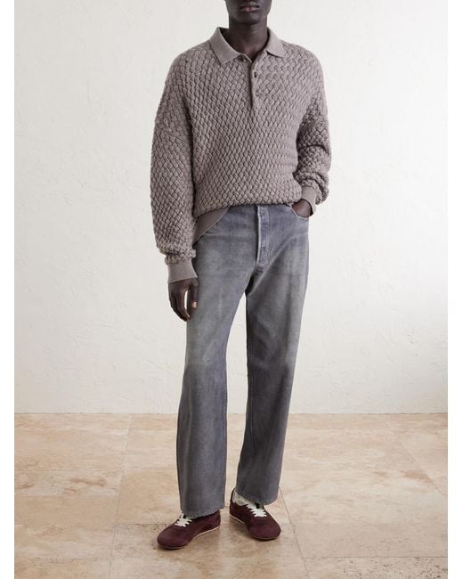 Bottega Veneta Gray Intrecciato Wool Polo Sweater for men